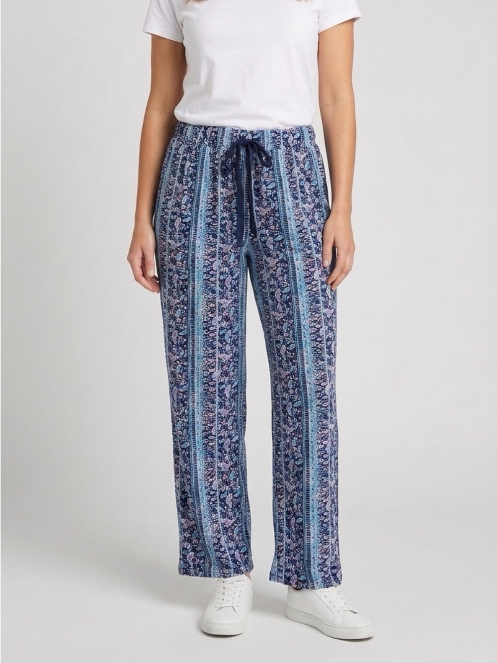 Cacique Navy and Light Blue Printed Wide-Leg Lounge Pants